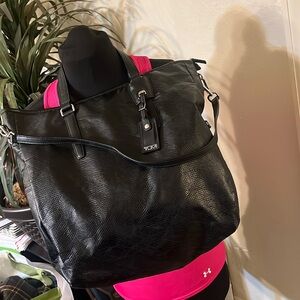 Tumi Large Black python effect coated fabric Lucerne w/ leather handles Tote Bag